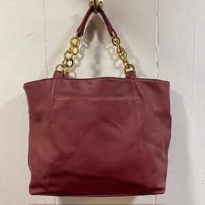 Franco Sarto Wine Burgundy Faux Leather Purse Gold Tote Bag Soft Chain